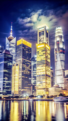 city skyline at night