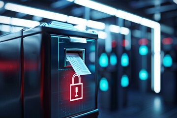 Fototapeta na wymiar Close-up of a secure electronic ballot box with encryption symbols modern design