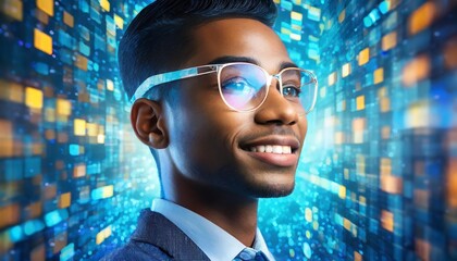 A human profile with neural network branches and interconnected glowing points visualizing AI-driven solutions and smart technology
