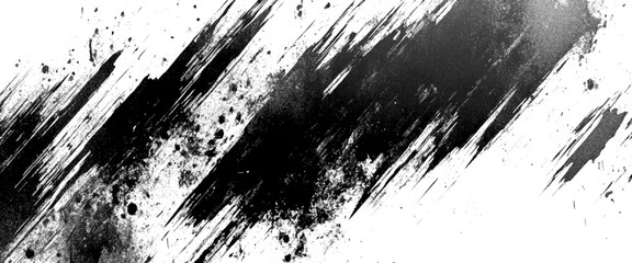Vector abstract black and white brush strokes on a canvas with Black ink texture.