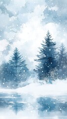 Watercolor Mountains landscape and snow,Christmas winter background,Winter nature landscape,background card,wallpaper,Snowy wintervector illustration,Drawing winter time concept background.