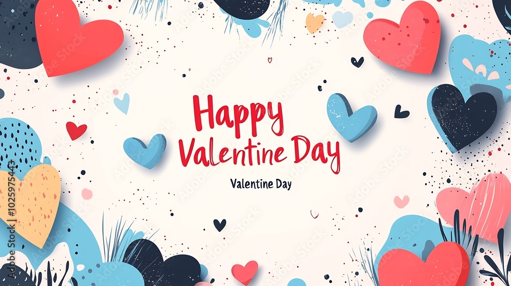 Poster minimalistic background featuring vector illustration of creative heart compositions the text happy 