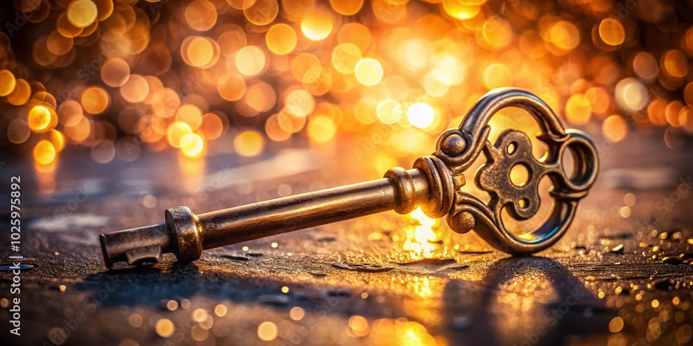 Poster macro photography of an intricate key solution symbolizing innovation and problem solving