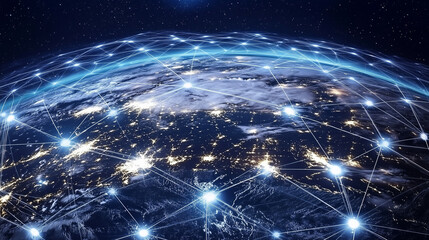 Obraz premium Earth illuminated with a network of glowing connections.