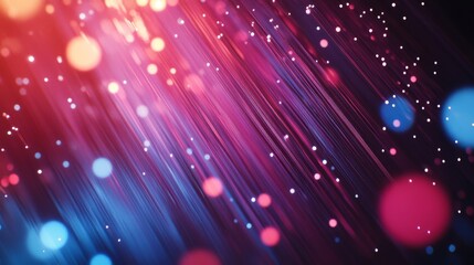 Abstract background with diagonal lines, red and blue bokeh and light streaks.