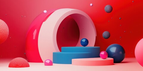Vibrant 3D Abstract Design Featuring Colorful Shapes and Dynamic Elements
