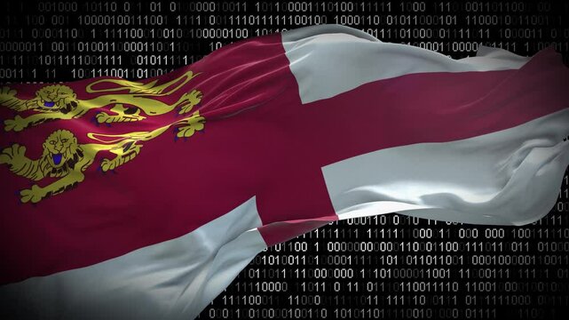 Binary code on flag of Sark. Program source code or Hacker concept on Sark flag. Sark digital technology security, hacking or programming
