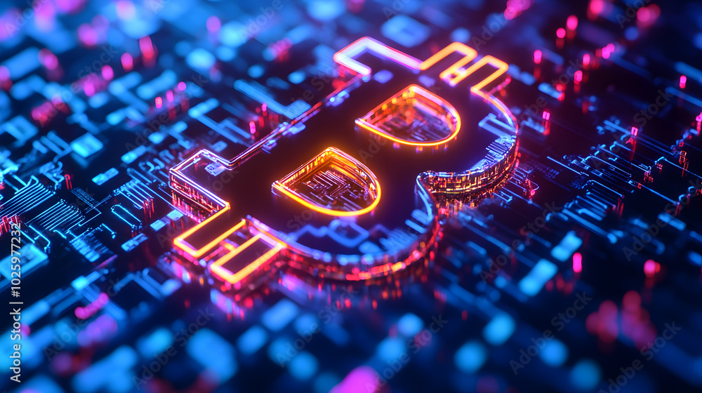 Poster a computer chip with a glowing b on it