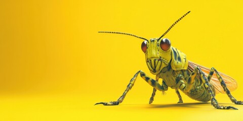 Fototapeta premium Vibrant Close-Up of a Yellow Insect Against a Bold Background