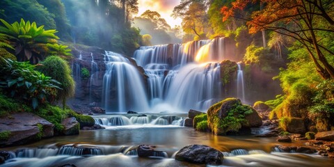 Majestic Long Exposure Waterfall in Lush Forest Landscape