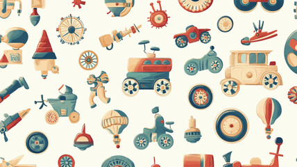 Seamless pattern with vintage toys. Cartoon style. Vector illustration. 