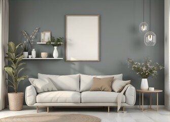 mockup poster frame in modern interior background, living room