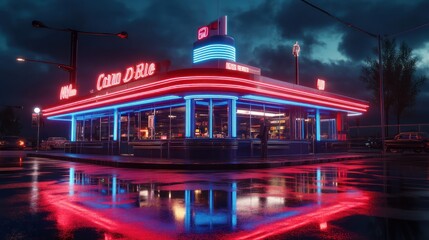 Neon Diner in the Rain