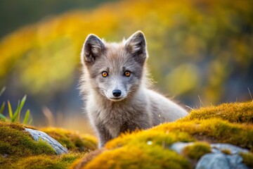 Minimalist Arctic Fox in Mossy Landscape - Nature's Serenity