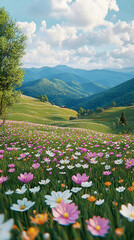 Fototapeta premium Vivid and detailed scenery, grass-covered hills