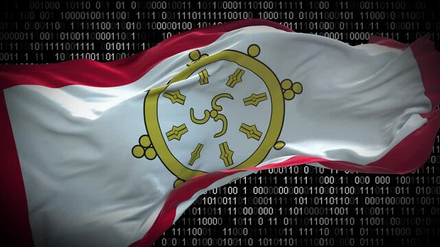 Binary code on flag of Sikkim. Program source code or Hacker concept on Sikkimese flag. Sikkim digital technology security, hacking or programming