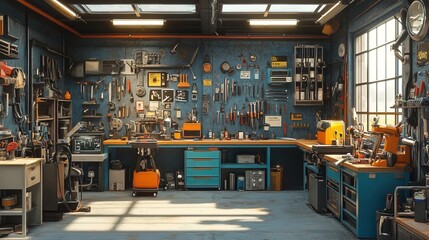 A bustling workshop filled with tools and equipment 