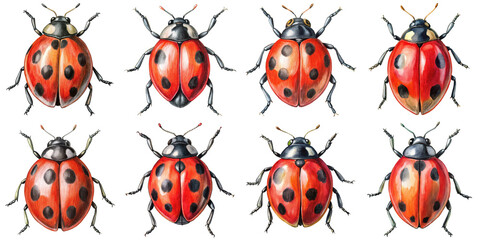 Fototapeta premium Hand Drawn illustration set of ladybug . isolate on a white background. PNG 