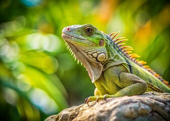 Obraz premium Minimalist Iguana Photography – Serene Green Lizard in Natural Habitat