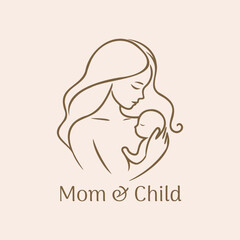 Simple Line Drawing of Mom and Child 