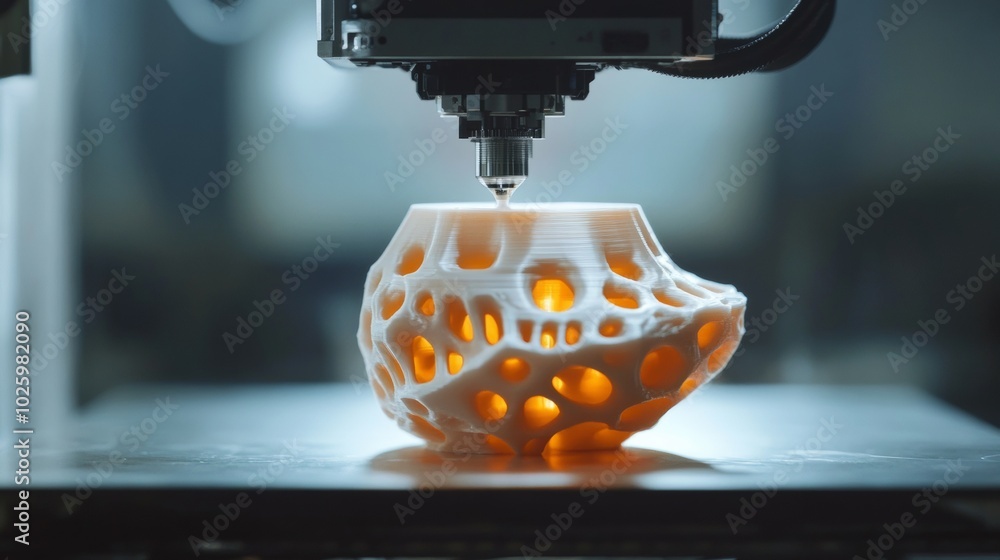 Poster 3d printer creating a white object.