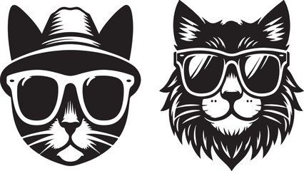 cat head wearing sunglass vector art illustration