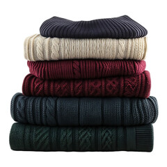 Set Assorted sweaters stacked isolated transparent background