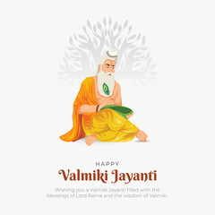 Happy Valmiki Jayanti Post and Greeting Card. Birthday of Indian Ancient Poet Valmiki Celebration Vector Illustration