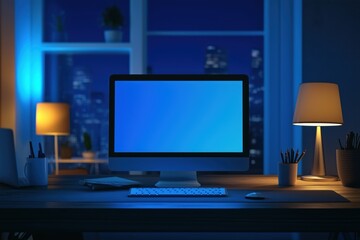 Naklejka premium home desktop with monitor and laptop