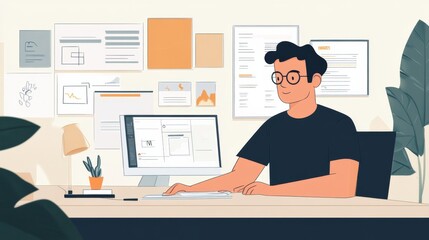 Man working on his computer in an office.