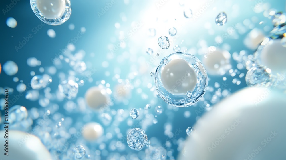 Poster abstract background of transparent soap bubbles floating in the air