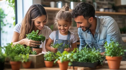 Parents practicing eco-friendly parenting techniques, raising children with a focus on sustainability and environmental responsibility
