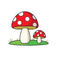 Cute Mushroom Vector Illustration with Red Caps and White Spots