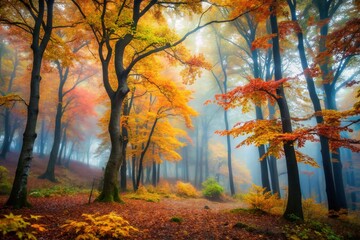 Obraz premium Mysterious Fall Forest: Enigmatic Autumn Landscape Photography