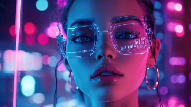 A futuristic virtual influencer promoting products in a digital collaboration for a cutting-edge social media campaign