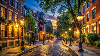 Fototapeta premium Night Photography at Crossroads of Mount Vernon and Charles Street in Boston