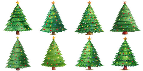 Fototapeta premium Hand Drawn illustration set of christmas tree . isolate on a white background. PNG 