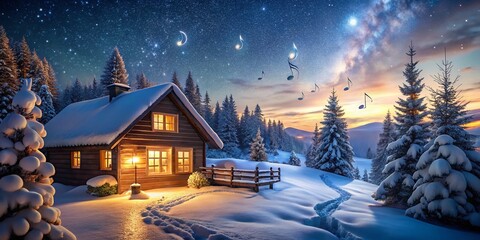 Fototapeta premium Night Photography of a Winter Wonderland with Music Vibes and Starry Skies