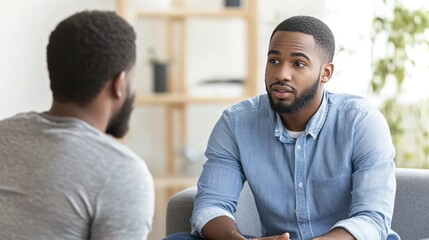 Obraz premium Counseling session for mental health support, two people discussing issues in a comfortable and open space