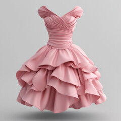 Pink dress with ruffles on hanger in boutique.