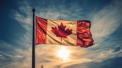 Majestic canadian flag waving proudly, a symbol of freedom and national identity