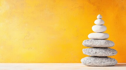 Obraz premium Balanced Stones on Bright Yellow Background
