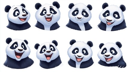 Set of cute cartoon pandas showing different emotions