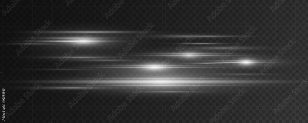 Poster dynamic white laser beams isolated on dark transparent background. abstract light effect. lens flare