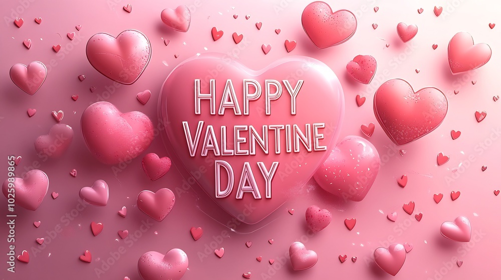 Poster creative love composition featuring happy valentine day text elegant script surrounded by floating h