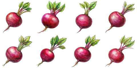 Hand Drawn illustration set of beetroot . isolate on a white background. PNG
