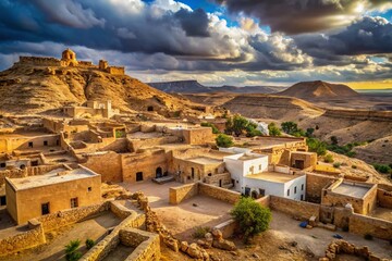 Obraz premium Panoramic View of Ruins in Toujane Berber Village, Tunisia - Historic Landscape Photography