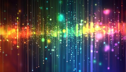 A vibrant, abstract digital design featuring colorful vertical lines and glowing dots, evoking a sense of energy and movement.