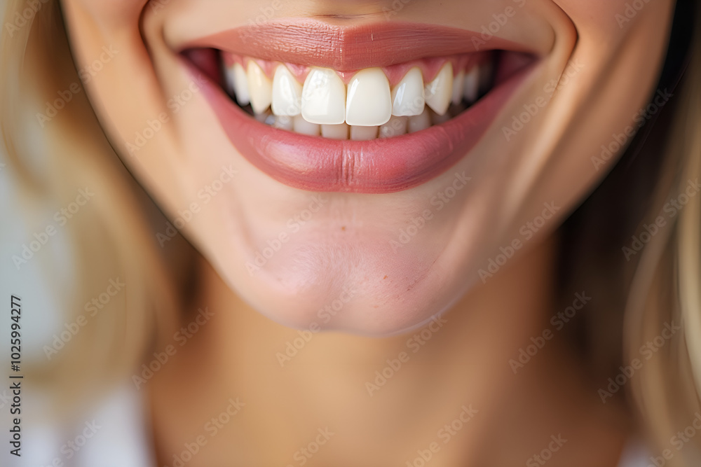 Wall mural close-up of a woman's smile showing white teeth and glossy lips