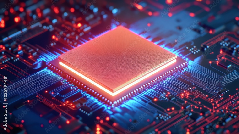 Aufkleber glowing red processor chip on a circuit board